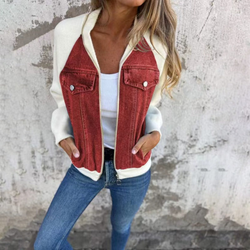 Denimjacke mit Kapuze und Reißverschluss für Frauen