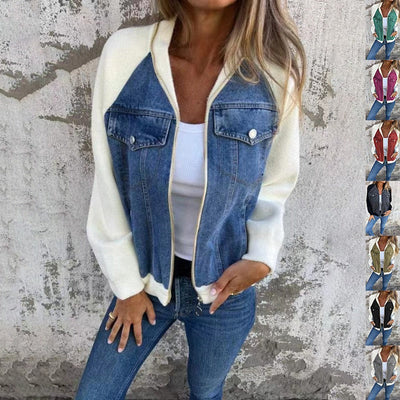 Denimjacke mit Kapuze und Reißverschluss für Frauen