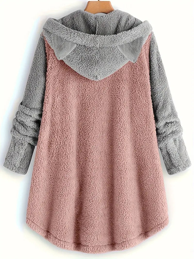 Zweireihige Fleecejacke mit Katzenohren für Damen