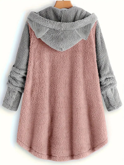 Zweireihige Fleecejacke mit Katzenohren für Damen