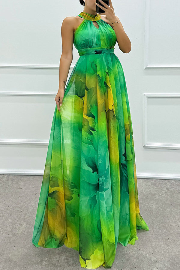 Elaine - Tüll-Maxikleid mit Blumenprint, Cut-Outs und Halterneck