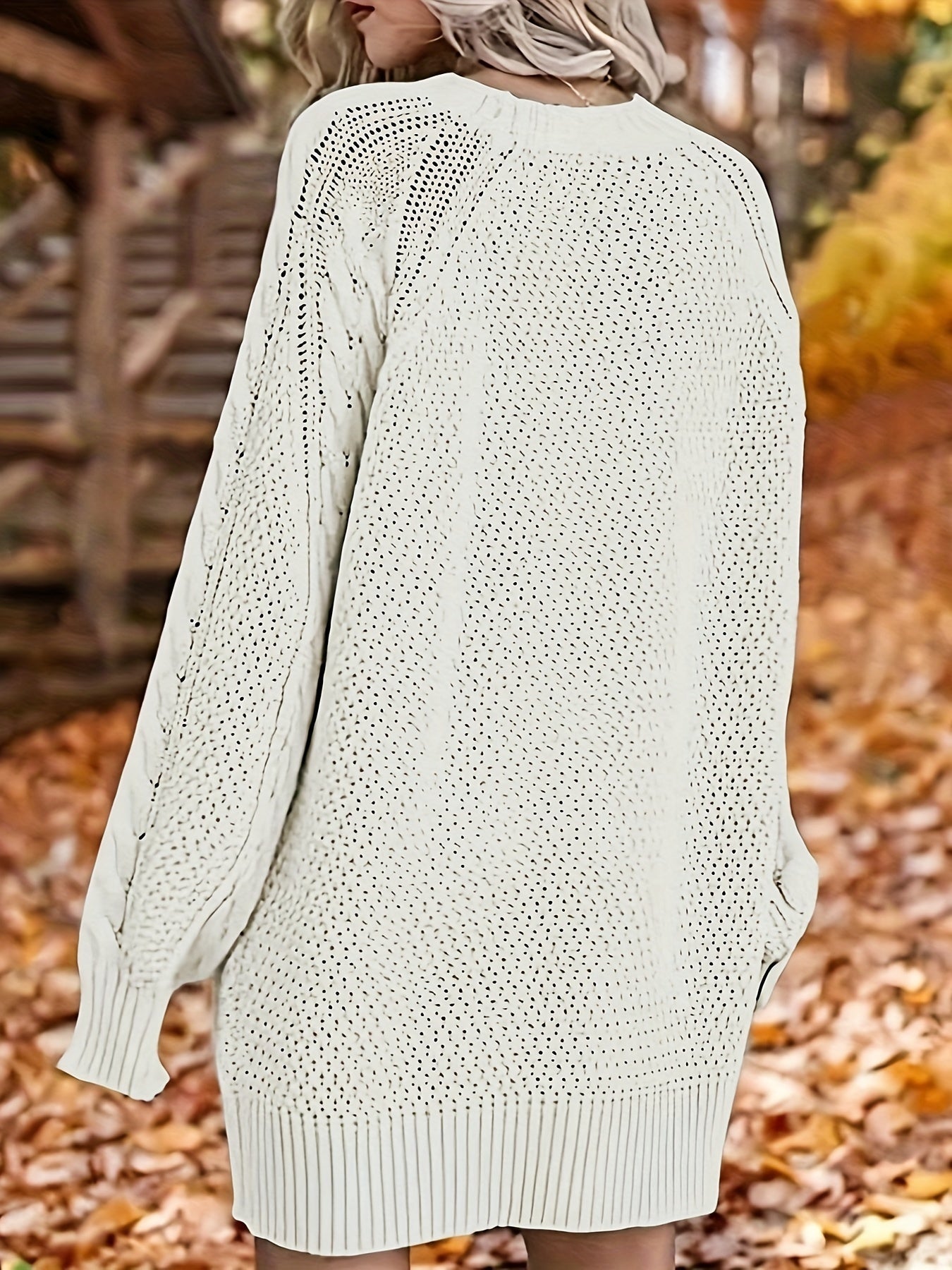 Langer Zopfstrick-Sweat mit Puffärmeln für Frauen