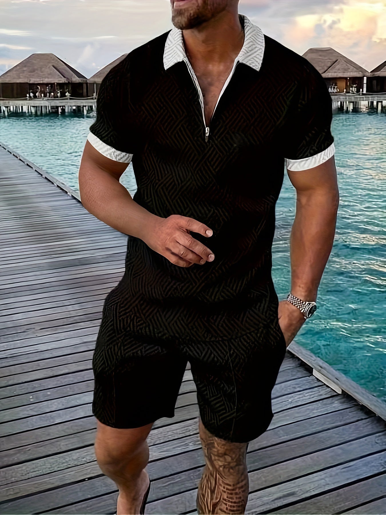 Zweiteiler für Herren - Stilvolles Set mit Poloshirt und Shorts für den Sommer