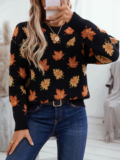 Ahornblatt Rundhalsausschnitt Pullover für Damen