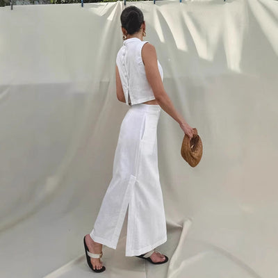 Mia | Set aus ärmellosem Top mit Stehkragen und langem Rock mit Schlitz