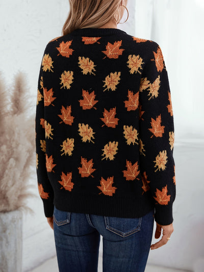 Ahornblatt Rundhalsausschnitt Pullover für Damen