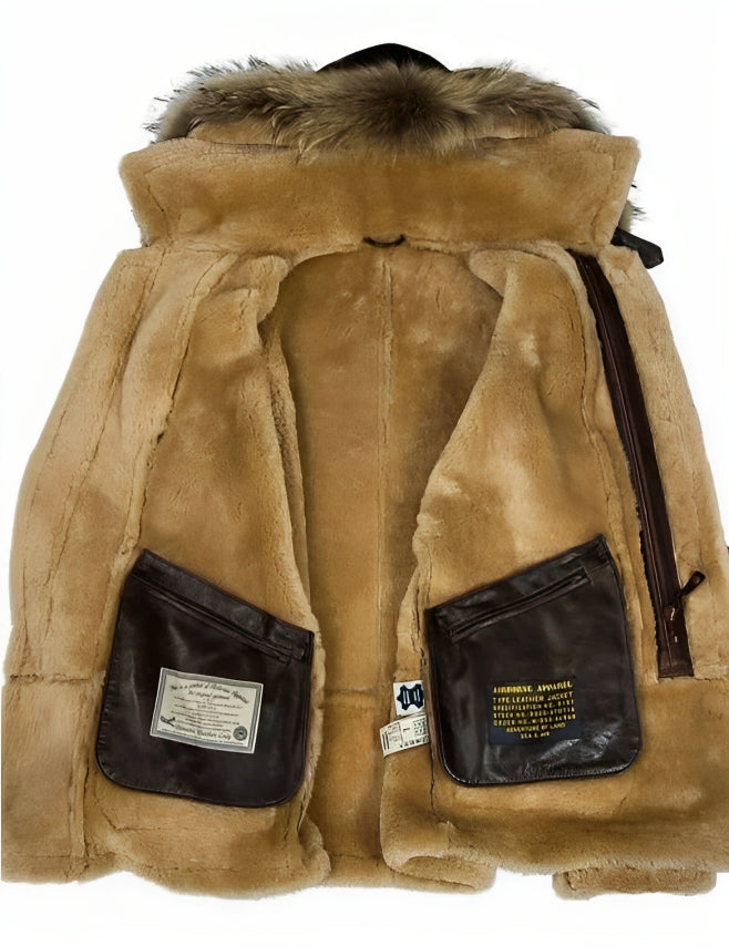 Braune Bomberjacke mit Schafsfell für Herren