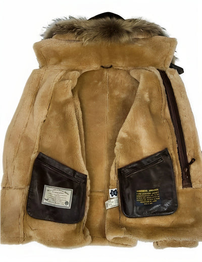 Braune Bomberjacke mit Schafsfell für Herren