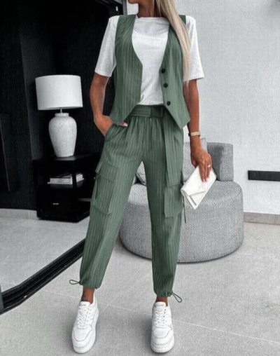 Laura Asymmetrisches Sommer-Set | Stilvolles, trendiges 2-teiliges Set mit Weste und Hose