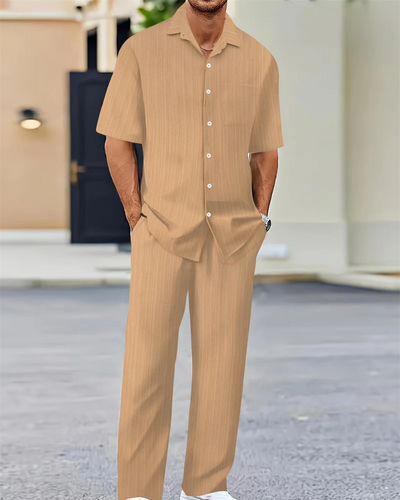 Herren Freizeit-Zweiteiler mit Kurzarm-Hemd und bequemer Hose