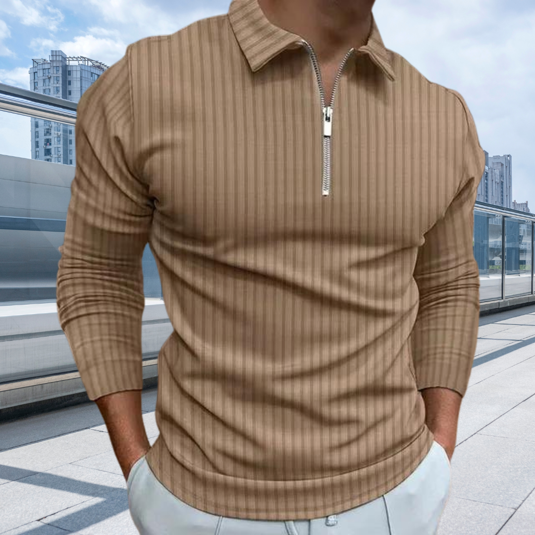 Matthias | Gerippte Langarm-Poloshirt