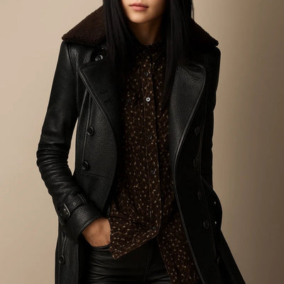 Simone™ | Eleganter mittellanger Leder-Mantel