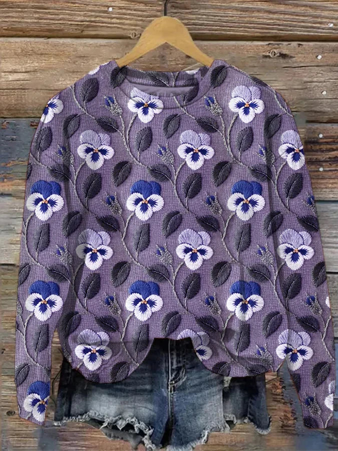 Pullover mit Blumenstickerei  für Damen