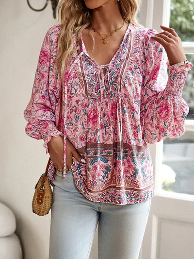 Boho-Bluse mit Schnürdetail | Weite Ärmel | Femininer Stil