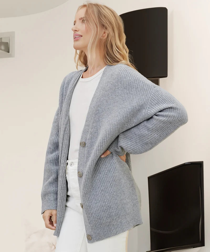 Gerippte Strickjacke mit V-Ausschnitt für Frauen