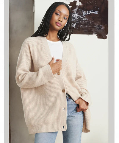 Gerippte Strickjacke mit V-Ausschnitt für Frauen