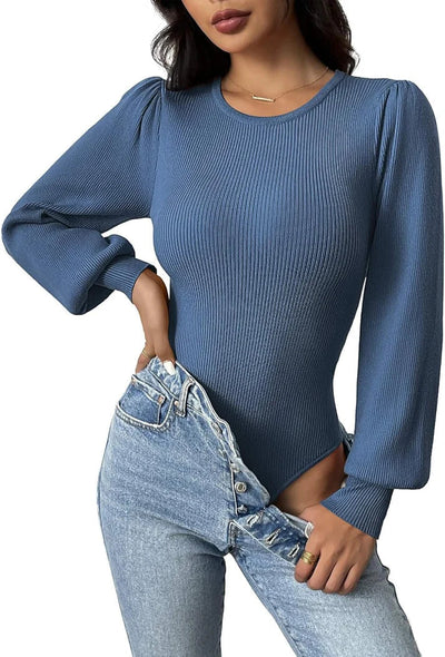 Aziza® | Geripptes Body-Top mit langen Ärmeln