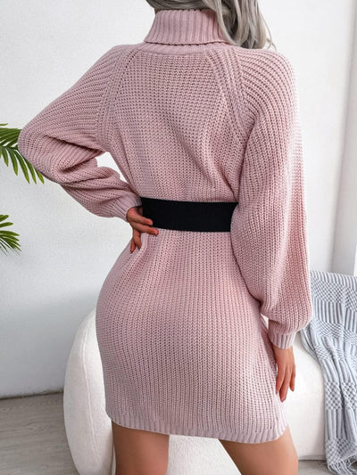 Gestricktes Rollkragen-Midikleid für Damen