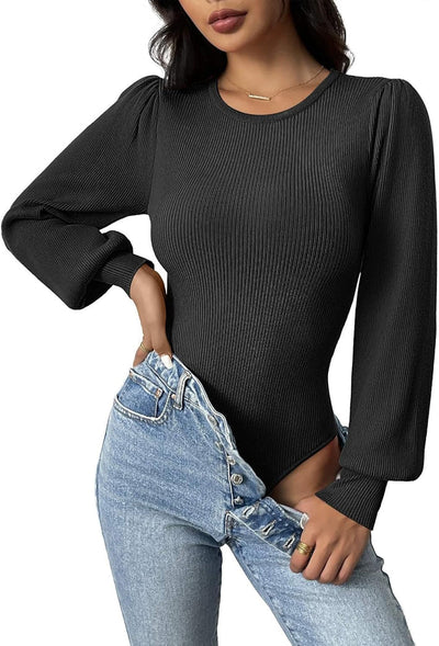 Aziza® | Geripptes Body-Top mit langen Ärmeln