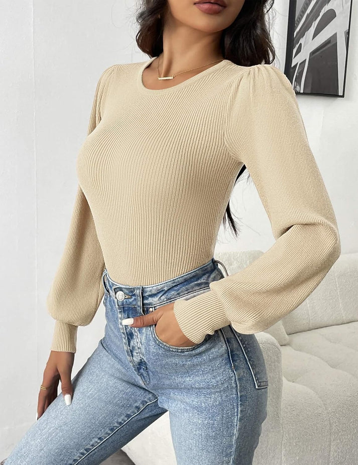 Aziza® | Geripptes Body-Top mit langen Ärmeln