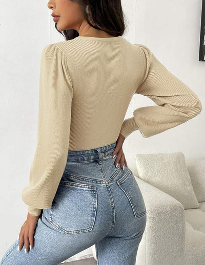 Aziza® | Geripptes Body-Top mit langen Ärmeln