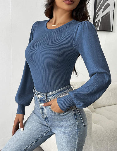 Aziza® | Geripptes Body-Top mit langen Ärmeln