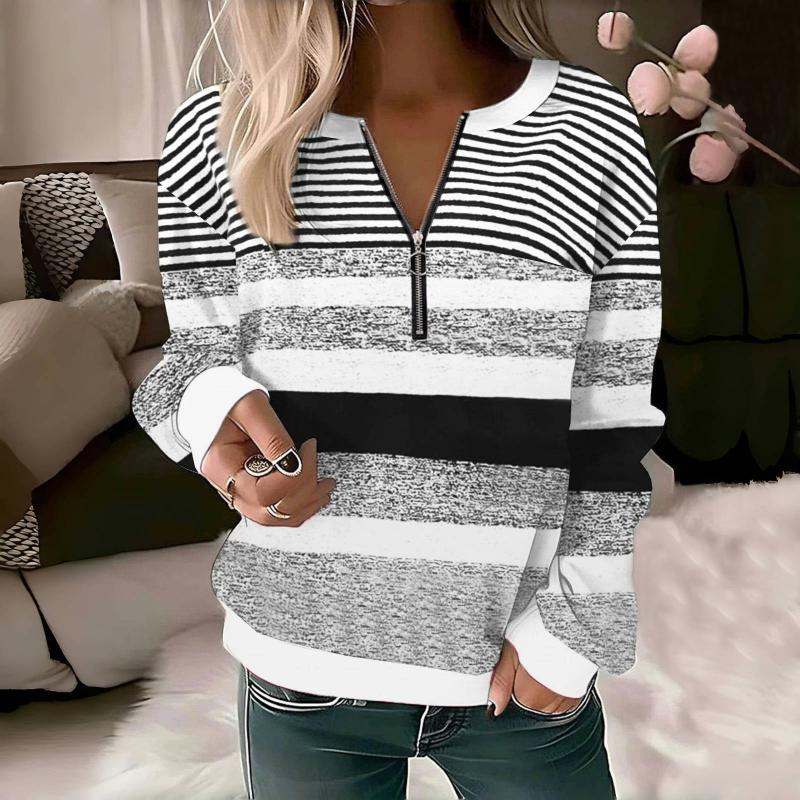 Gestreifter Pullover mit halbem Reißverschluss für Damen