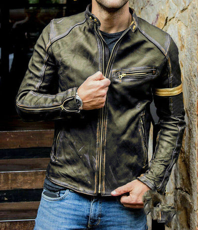 Vintage Leder Bikerjacke mit Reißverschluss für Herren