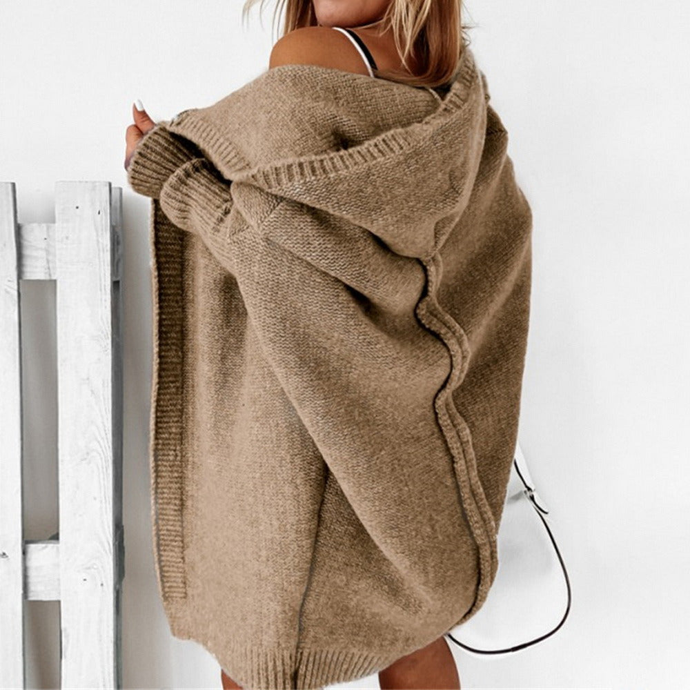 Strickjacke für den Herbst - Elegante Lange Strickweste mit Kapuze für Damen