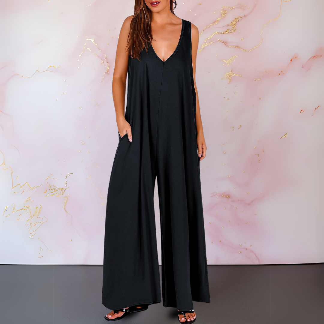 Magda™ | Bequemer Jumpsuit mit V-Ausschnitt und weitem Bein