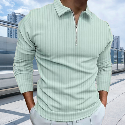 Matthias | Gerippte Langarm-Poloshirt