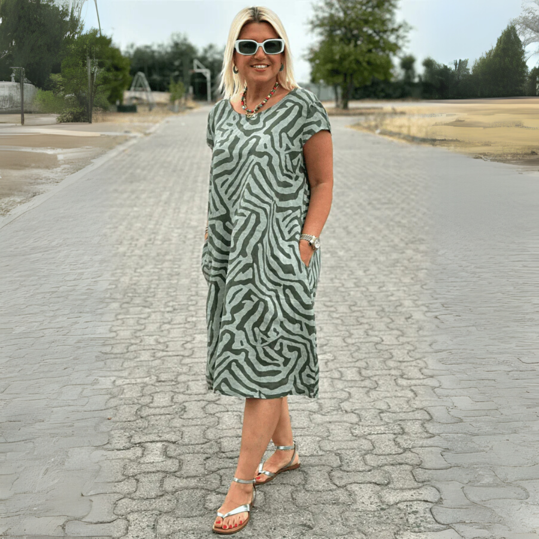 Nelia | Sommerkleid mit Rundhalsausschnitt und elegantem Muster