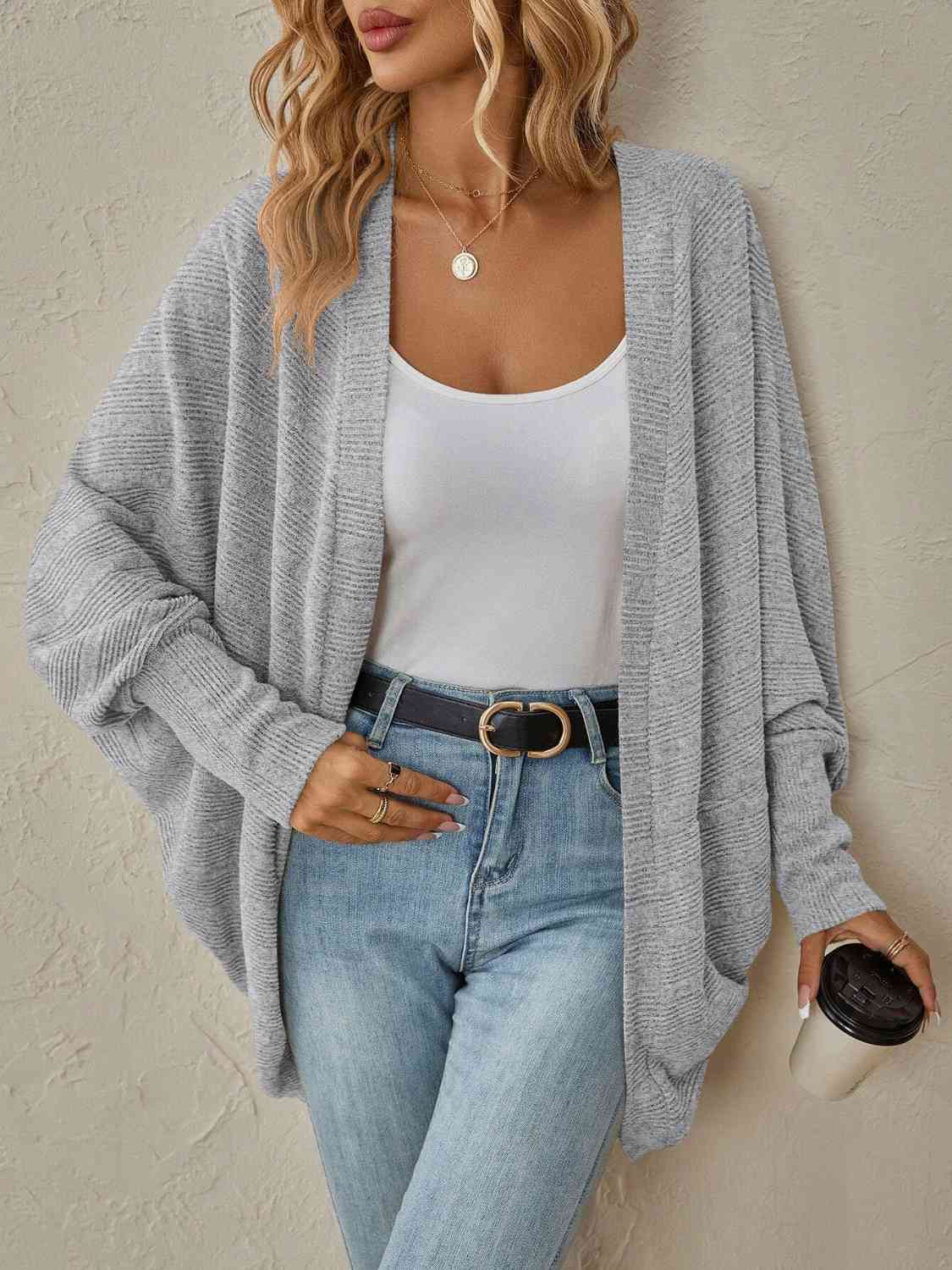 Lose Schulter Gerippte Strickjacke für Damen