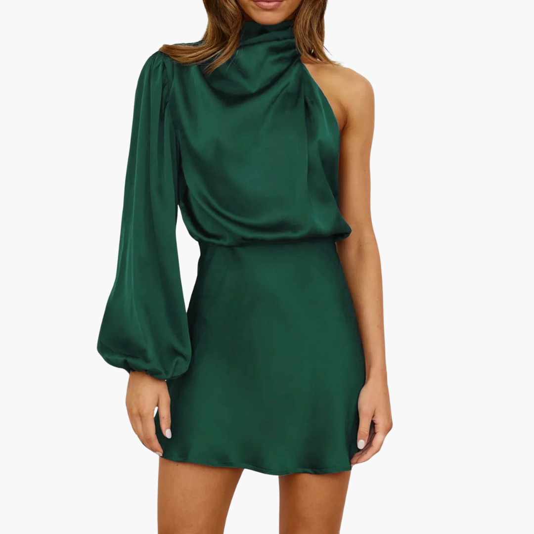 Satin-Halterkleid - für Damen mit asymmetrischem Ärmel