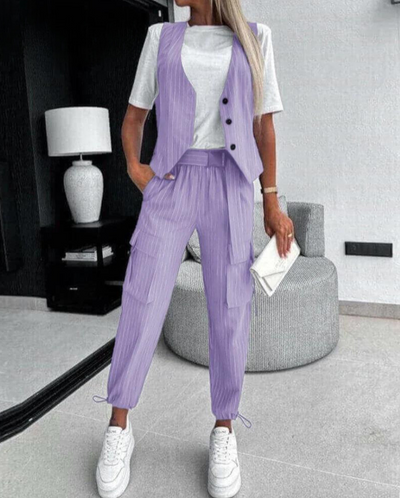 Laura Asymmetrisches Sommer-Set | Stilvolles, trendiges 2-teiliges Set mit Weste und Hose