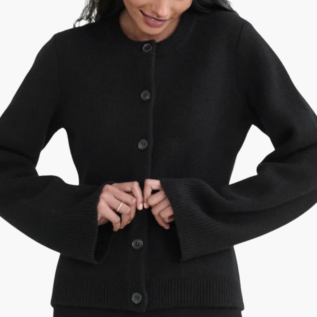 Damen Strickjacke mit Knöpfen und Rundhalsausschnitt