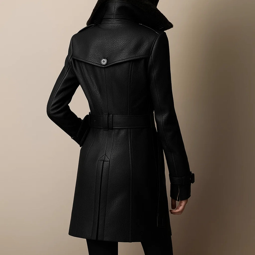 Simone™ | Eleganter mittellanger Leder-Mantel