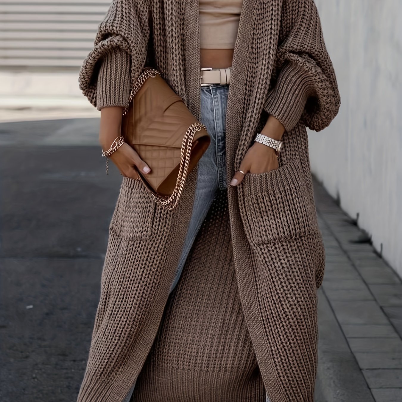 Lange Winter-Strickjacke für Frauen
