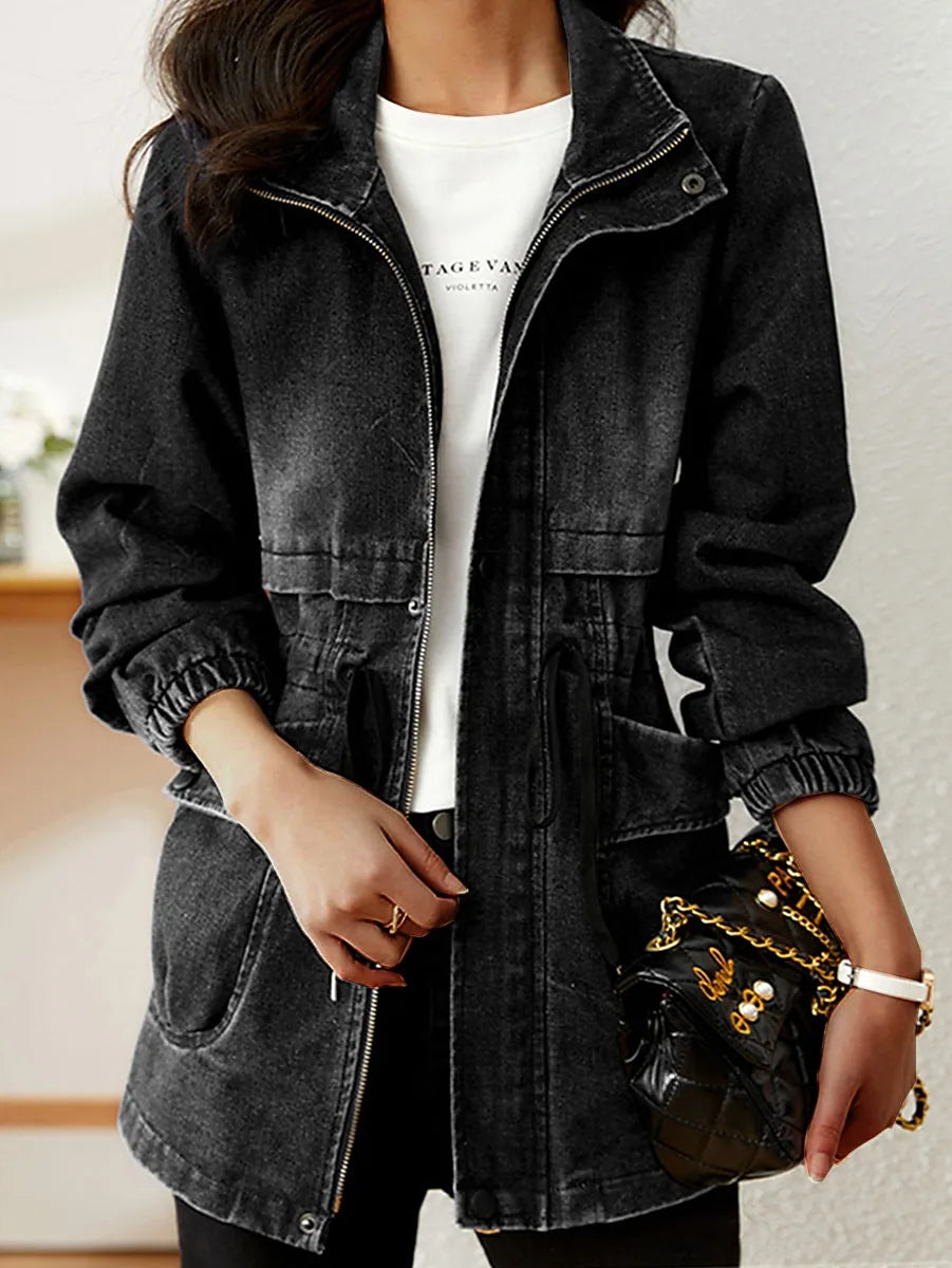 Jeansjacke mit Kordelzug und Taschen für Frauen