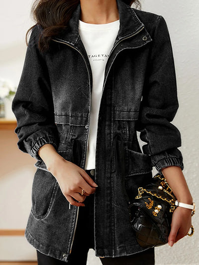 Jeansjacke mit Kordelzug und Taschen für Frauen