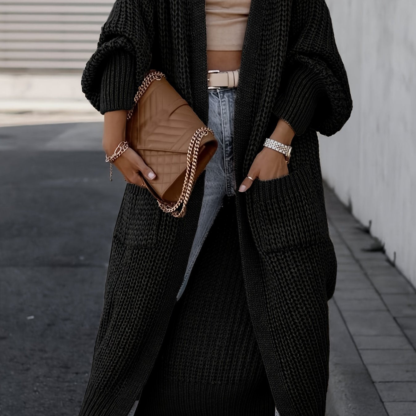 Lange Winter-Strickjacke für Frauen