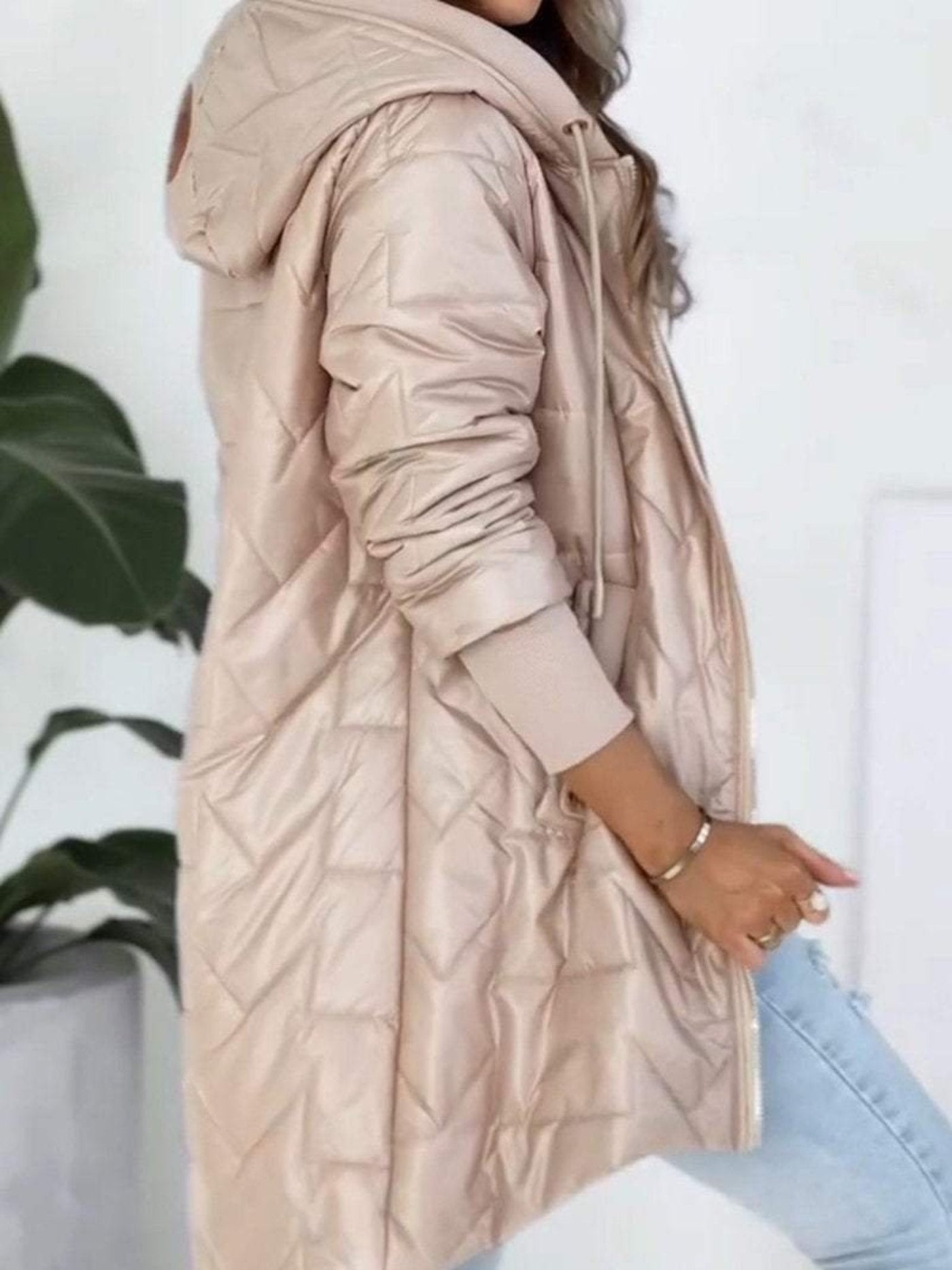 Chevron Steppmantel mit Kapuze für Damen