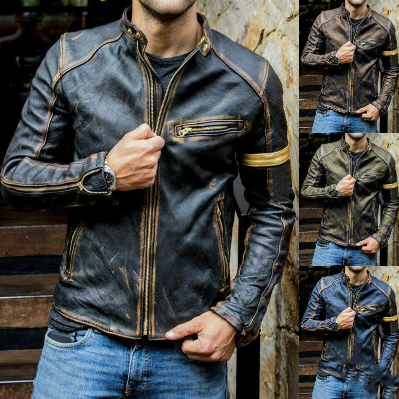 Vintage Leder Bikerjacke mit Reißverschluss für Herren