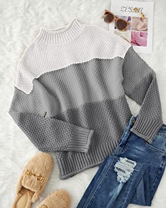 Gemütlicher Dreifarbiger Rollkragenpullover für Damen