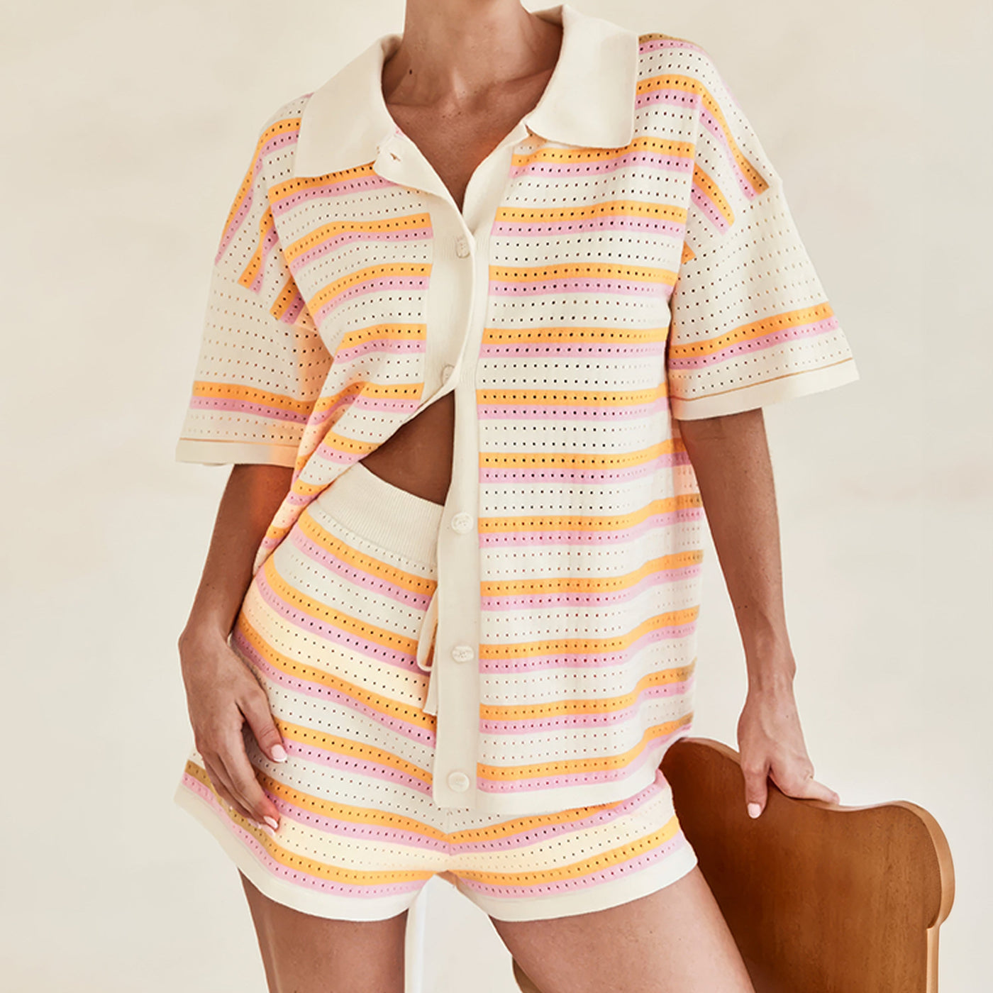 Zweiteiler für Damen - Luftige Kurzarmbluse mit Shorts für den Sommer