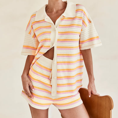 Zweiteiler für Damen - Luftige Kurzarmbluse mit Shorts für den Sommer