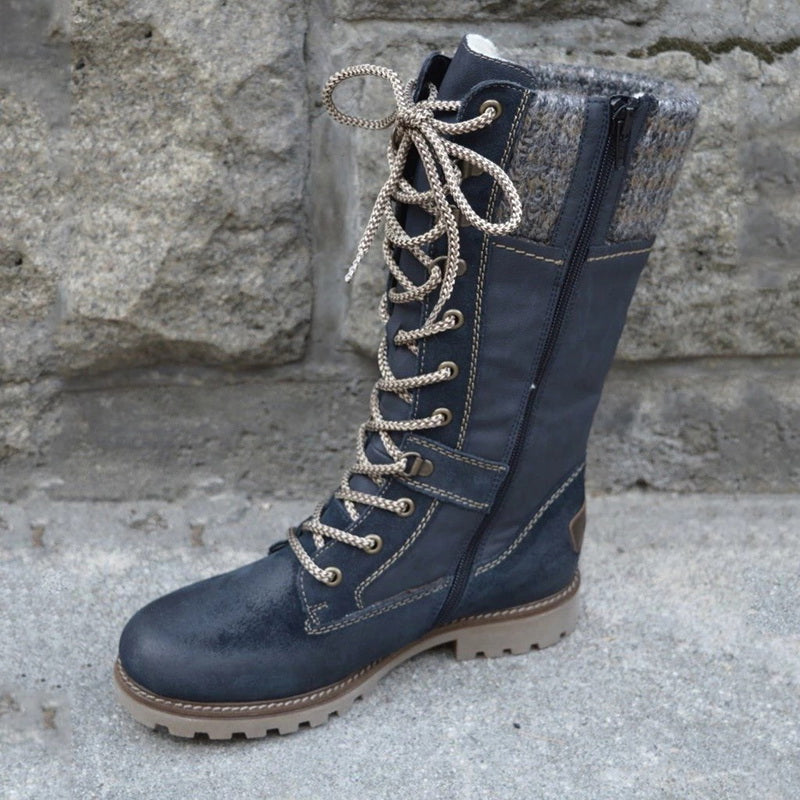 Schnürstiefel mit gestrickter Manschette für Frauen