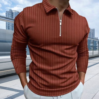 Matthias | Gerippte Langarm-Poloshirt