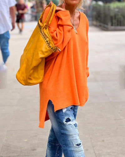 Orange Stricktop mit V-Ausschnitt für Damen