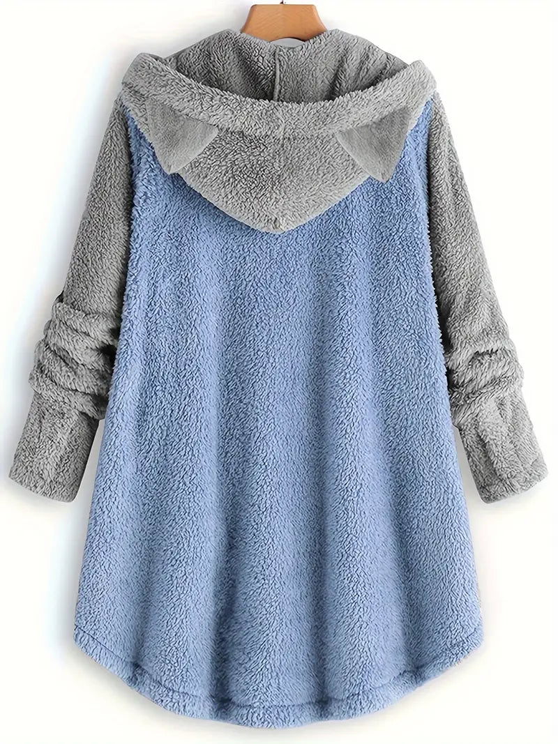 Zweireihige Fleecejacke mit Katzenohren für Damen